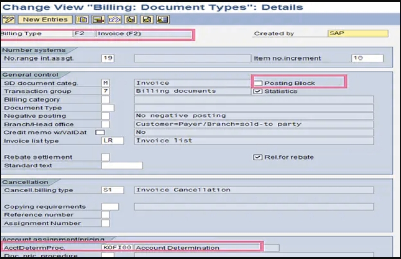 Account determination procedure in the billing document type